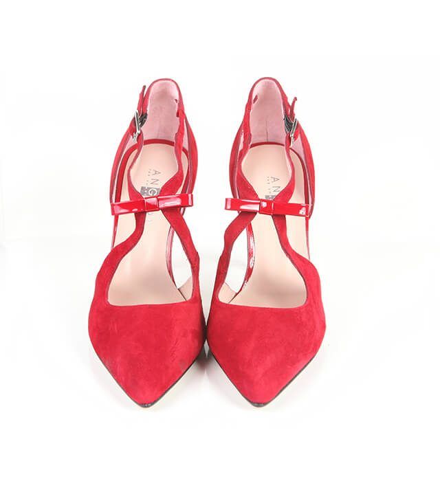 Zapato Fiesta Mujer Rojo Ante Detalle Lazo Angari Shoes.