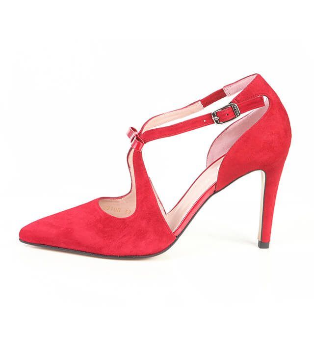 Zapato Mujer Stiletto Rojo Ante Angari Shoes.