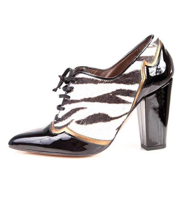 Zapato Mujer Piel Animal Print Charol Cordones Angari Shoes