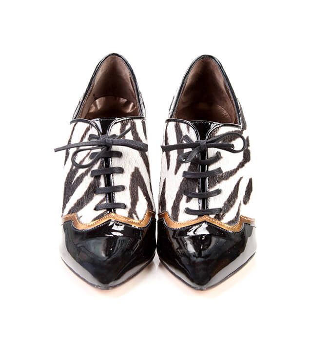 Zapato Mujer Piel Dálmata Cordones Tacón Charol Angari Shoes.