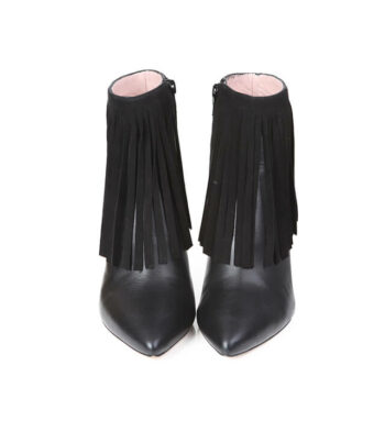 Botines Mujer Negros Piel Flecos Tacón Fino Angari Shoes.