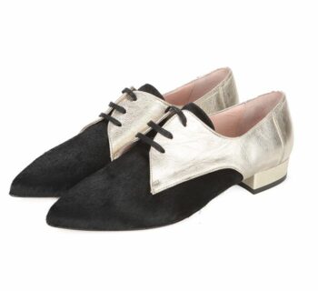 Zapatos Planos Blucher Mujer Negro Dorado Angari Shoes.