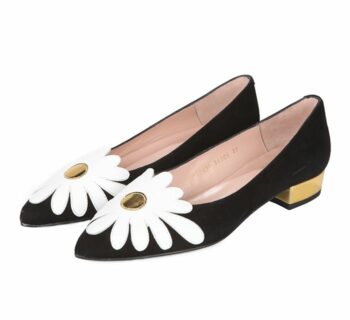 Zapatos Planos Mujer Negro Flor Blanca Puntera Angari Shoes.