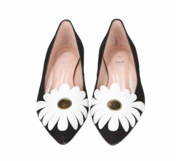 Zapatos Mujer Planos Ante Negro Flor Puntera Angari Shoes.