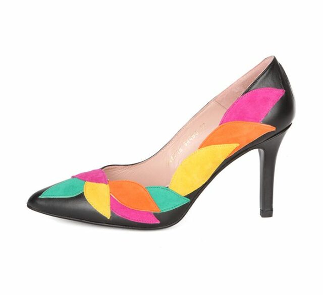 Zapato Piel Negro Hojas Multicolor Angari Shoes.