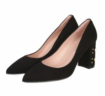 Zapatos Ante Negro Tacón Perlas Angari Shoes.