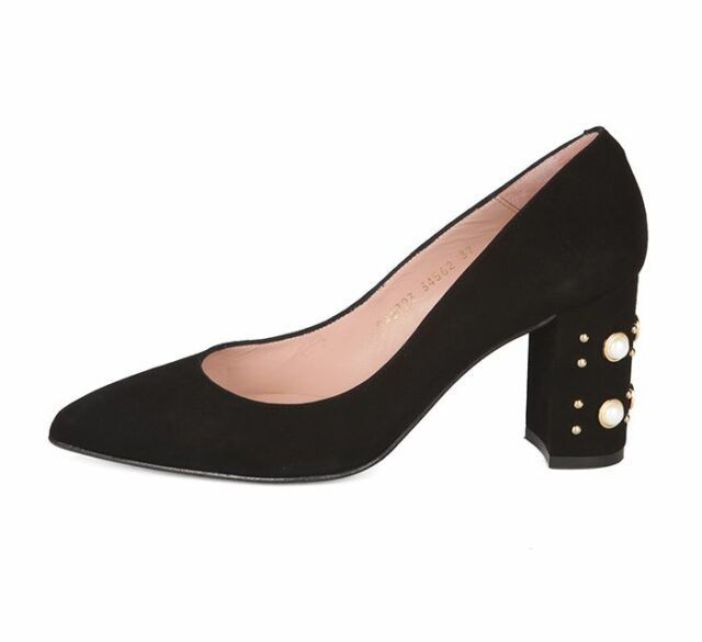 Zapato Salón Negro Ante Perlas Angari Shoes.