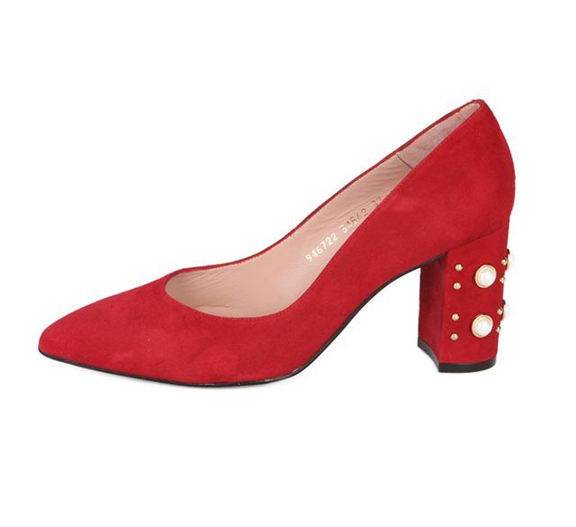 Zapato Salón Ante Rojo Perlas Angari Shoes.