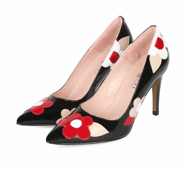 Zapatos Stiletto Negro Flores Charol Angari Shoes.