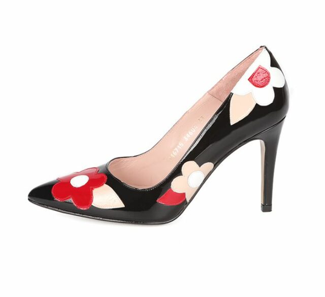 Zapato Salón Negro Flores Charol Angari Shoes.
