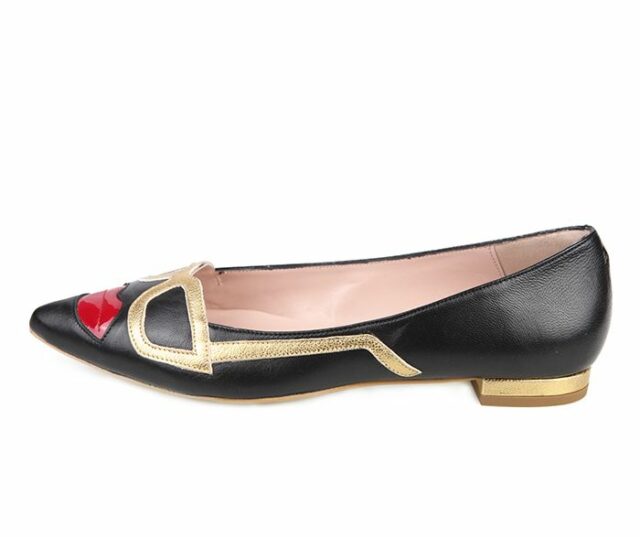 Zapato Plano Mujer Piel Negro Dorado Charol Rojo Angari Shoes.