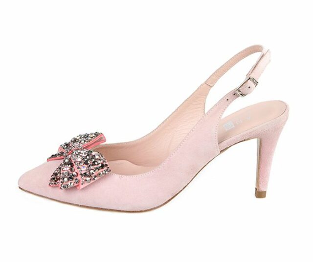 Zapato Salón Nude Ante Lazo Pedrería Angari Shoes.