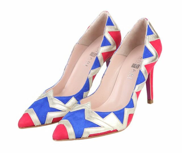 Zapatos Fiesta Ante Rojo Azul Estrella Plata Angari Shoes.
