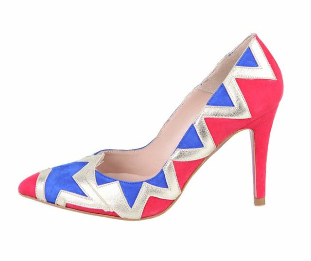 Zapato Stiletto Fiesta Ante Azul Rojo Piel Plata Metalizada Angari Shoes.
