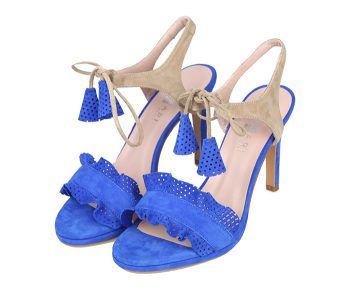 Sandalias Mujer Tacón Fino Ante Azul Beige Angari Shoes.