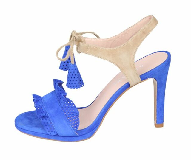 Sandalia Fiesta Mujer Ante Azul Beige Detalles Calados Angari Shoes.