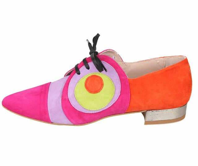 Zapato Plano Mujer Estilo Blucher Cordones Ante Colorido Angari Shoes.