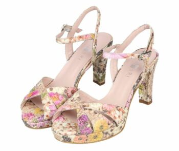 Sandalias Plataforma Mujer Color Nude Floral Angari Shoes.