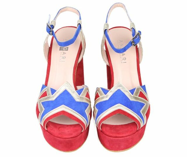 Sandalias Mujer Fiesta Plataforma Ante Rojo Azul Angari Shoes.