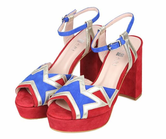 Sandalias Plataforma Fiesta Rojo Azul Plata Angari Shoes.
