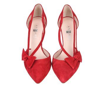 Zapatos Mujer Salón Ante Rojo Detalle Lazo Angari Shoes.