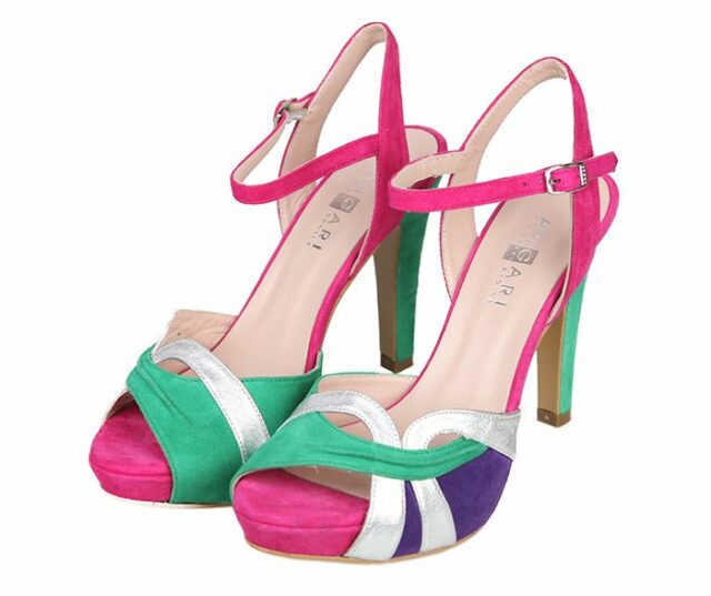 Sandalias Mujer Fiesta Evento Ante Tricolor Plata Metalizada Angari Shoes.