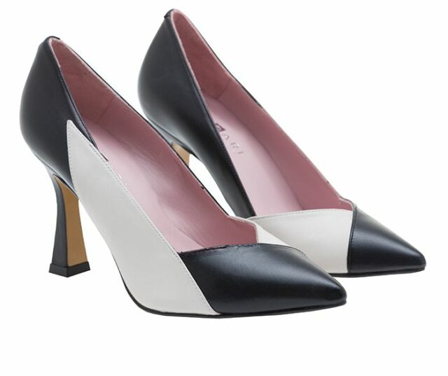 Stiletto piel bicolor negro y glass