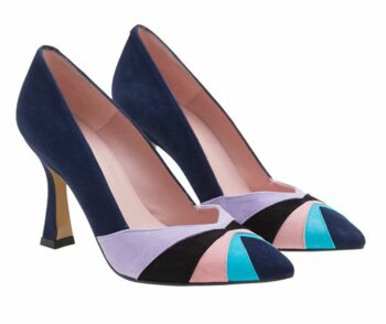 Stiletto piel en ante azul y multicolor