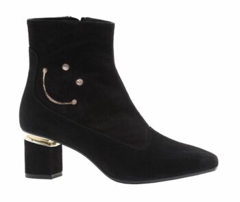 Botines tacón medio piel ante negro metal smile