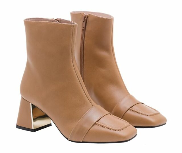 Botines tacón medio seda camel